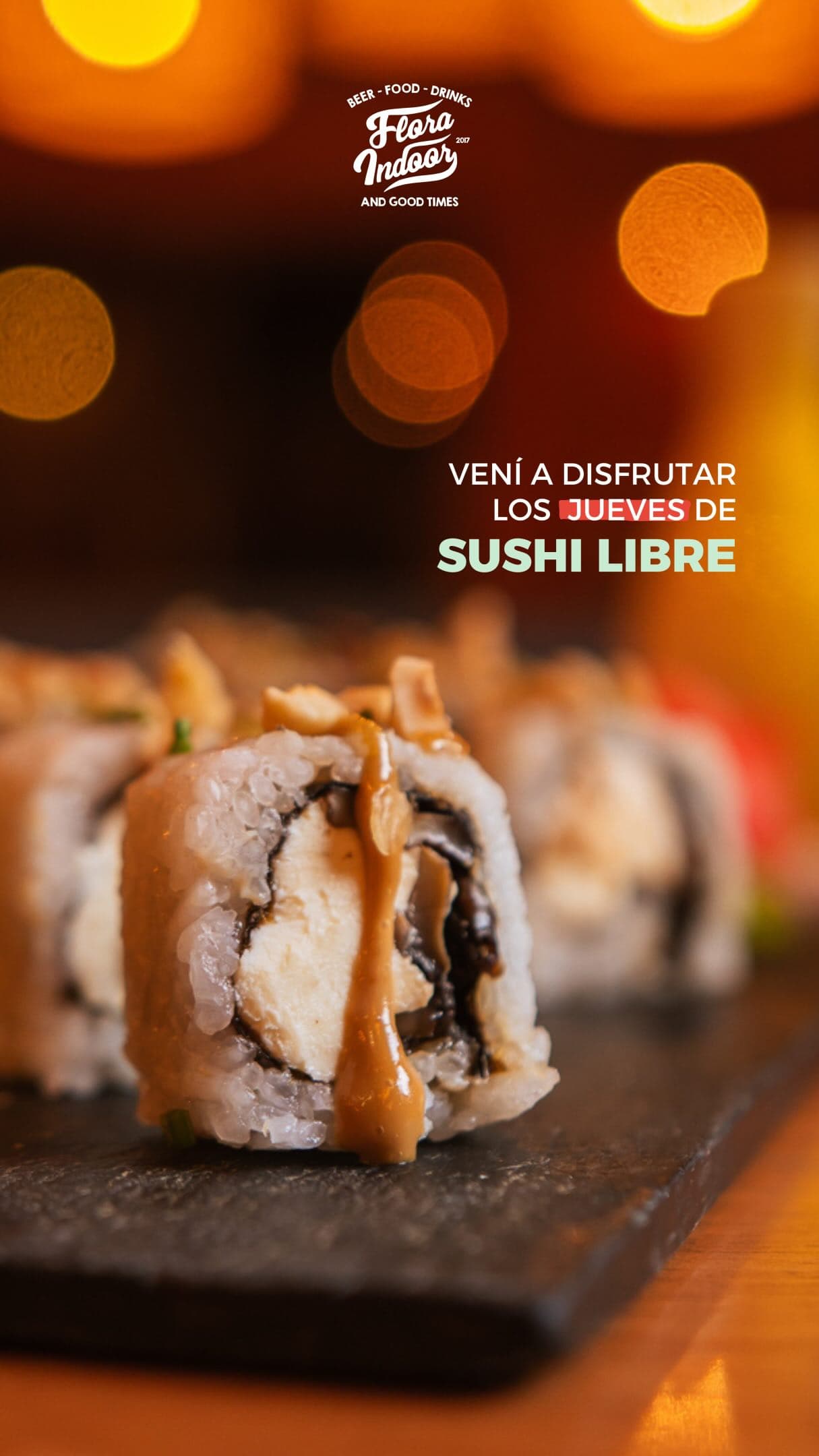 Pieza de sushi de Flora durante Sushi Libre